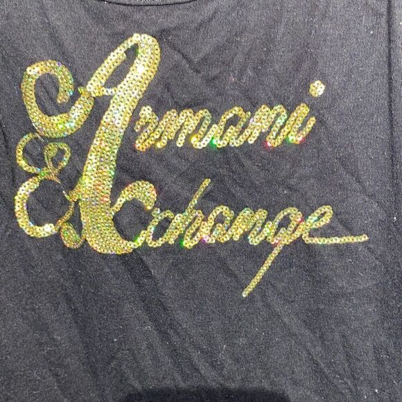 Armani Exchange Women's Sequined Logo Scoop Neck Tank Top Black Gold Size Large - Picture 9 of 9